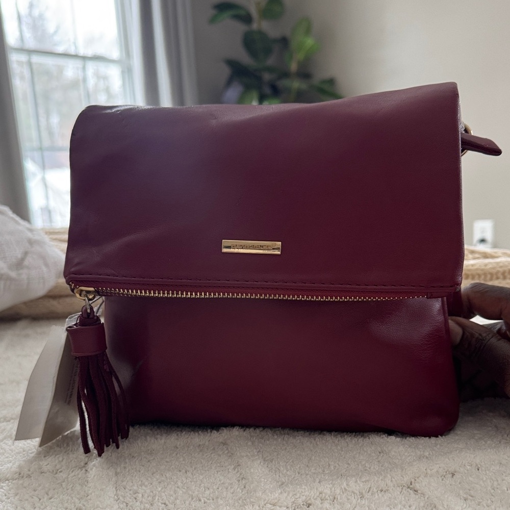 Women's Fold-Over Crossbody Bag in Burgundy - Gold Hardware